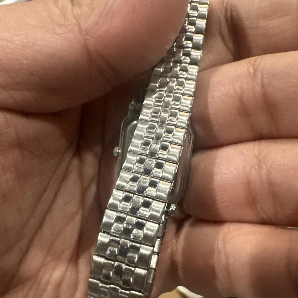 Working Vintage Acqua by Timex Rectangle Ladies Silver Watch Stretch 18mm Fit 7